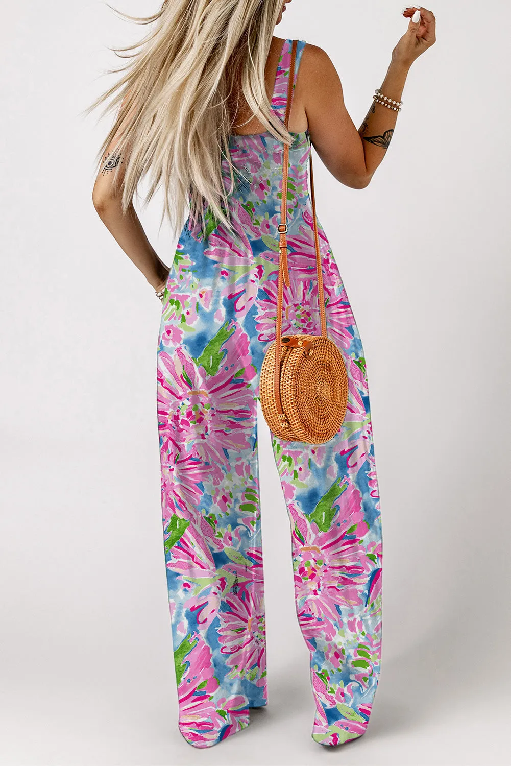 Abstract Floral Wide Leg Jumpsuit