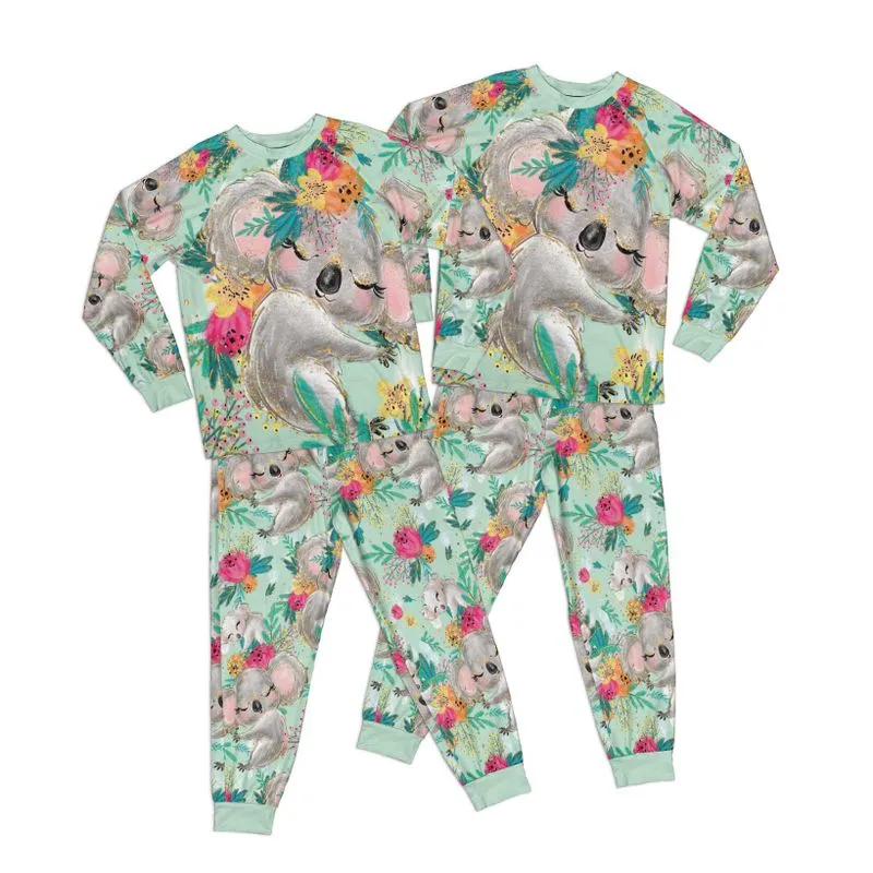 Australian Animals Koala Mint Kid Pajamas Set