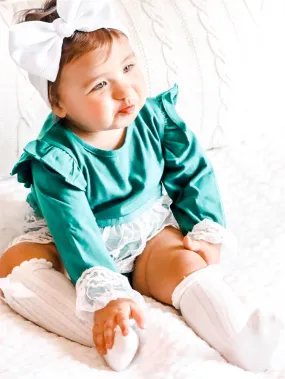 Baby Girl Vintage Lace Green Lace Skirted Romper