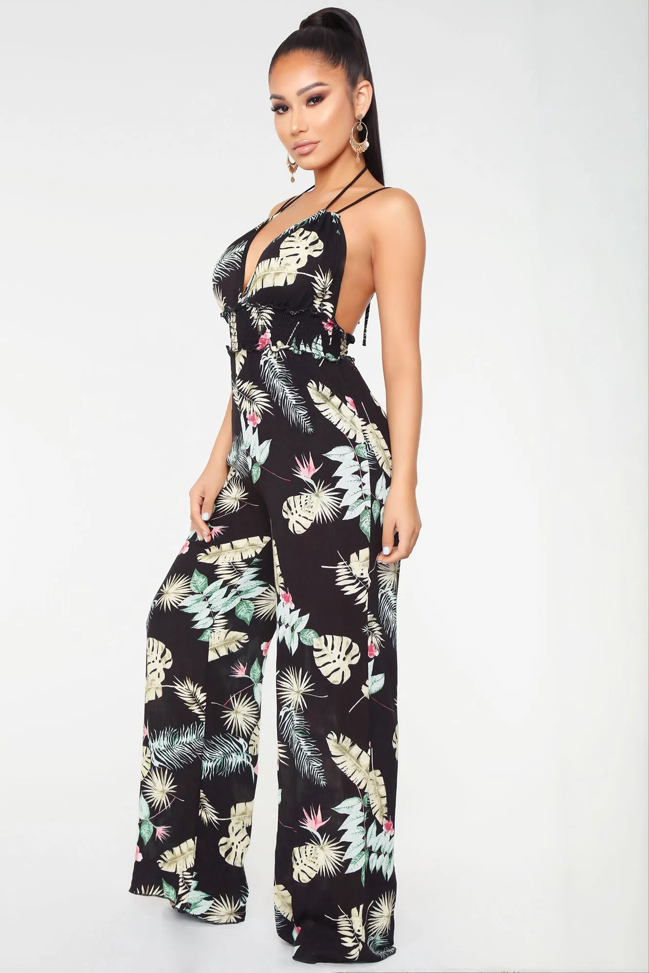 Back To The Beach Tropical Jumpsuit - Black Multi