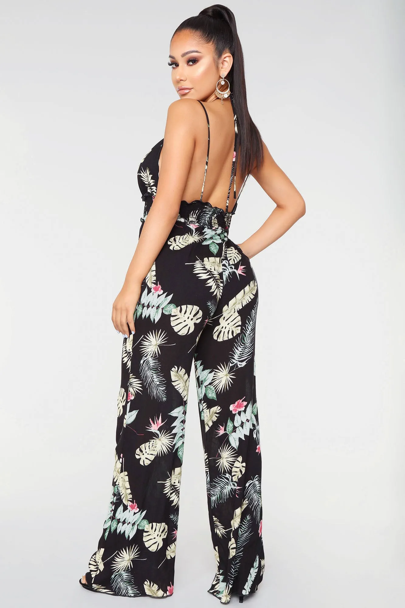 Back To The Beach Tropical Jumpsuit - Black Multi