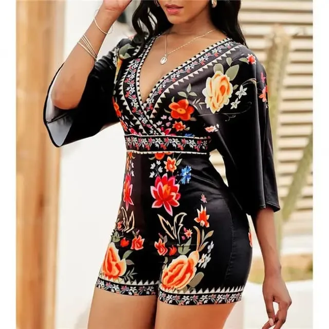 Backless Lace Floral V-neck Women Bodycon Jumpsuit One Piece Jumpsuits Sexy Rompers For Women S4590667