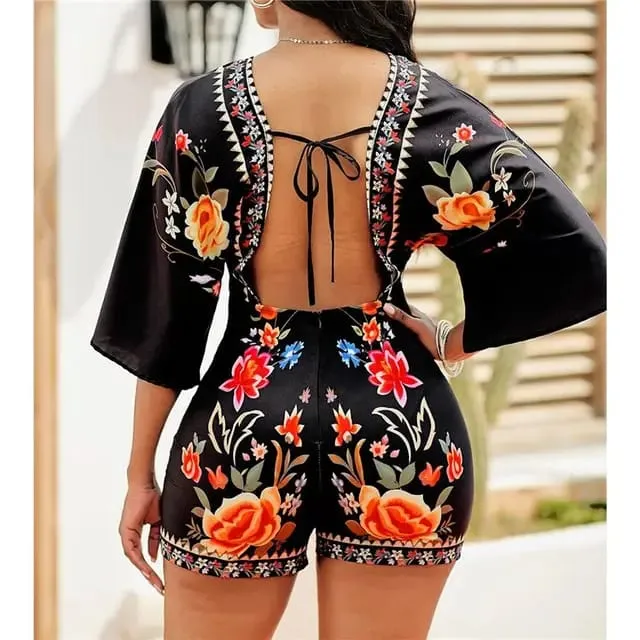 Backless Lace Floral V-neck Women Bodycon Jumpsuit One Piece Jumpsuits Sexy Rompers For Women S4590667