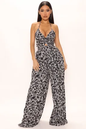 Beach Vibes Printed Jumpsuit - Black