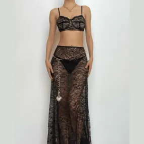 BerriesJam - Lace See Through V Neck Cami Maxi Skirt Set