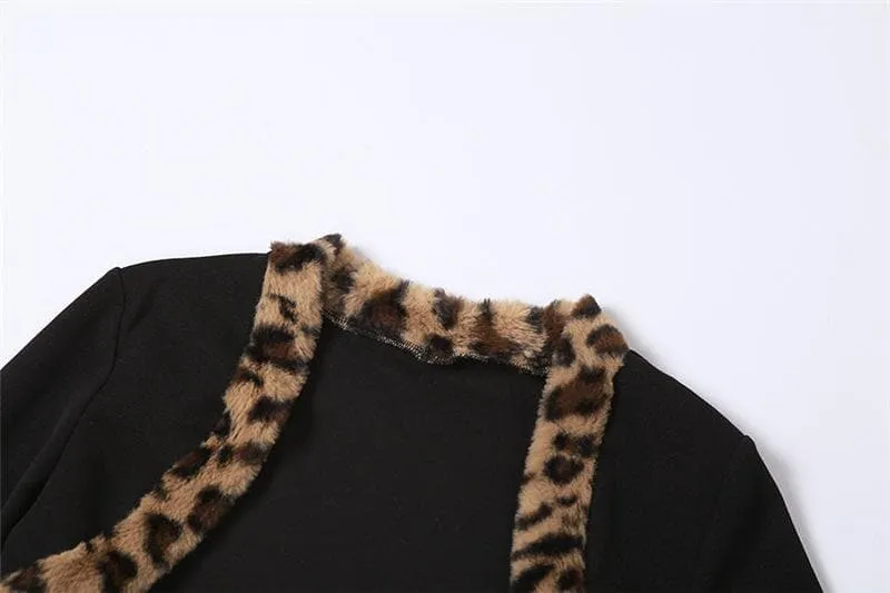 BerriesJam - Sleeve Leopard Print Fluffy Shrug Sweetheart Neck 2 Piece Mini Skirt Set