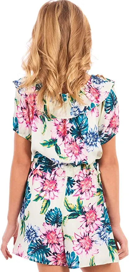 Big Girls Ruffle Tropical Floral Print Romper