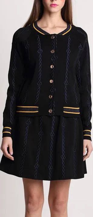 Black Cashmere Printed Cardigan-Jacket and Skirt Set