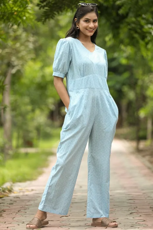 Blue Bee Hive Hand Block Printed  Jumpsuit