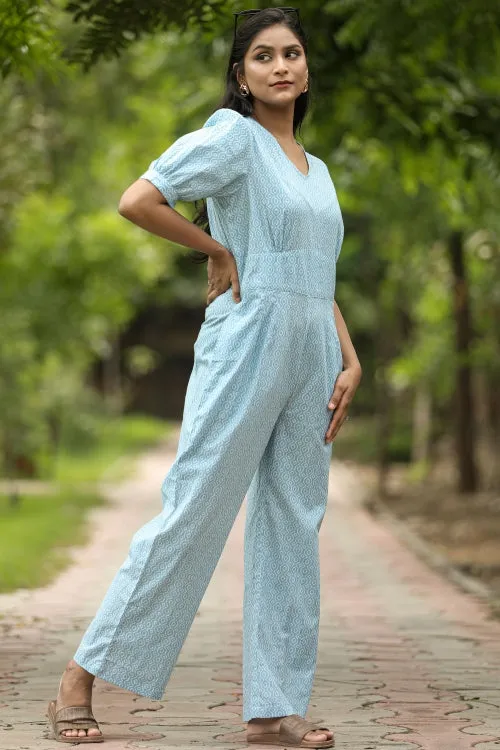 Blue Bee Hive Hand Block Printed  Jumpsuit