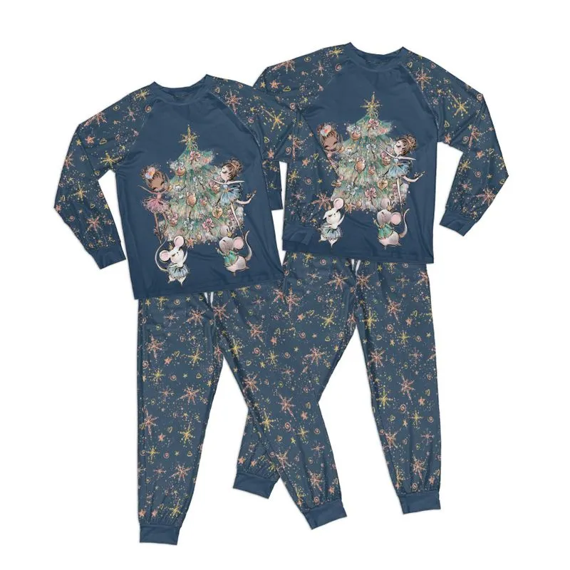 Blue Christmas Stars Nutcracker Adult Pajamas Set