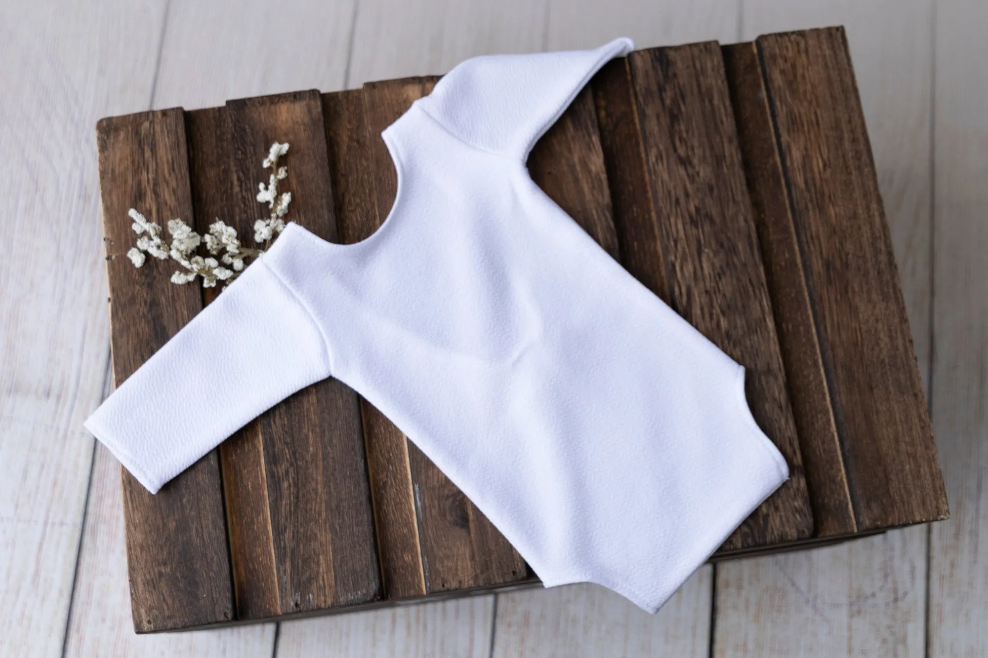 Bodysuit with Bow - Textured - White