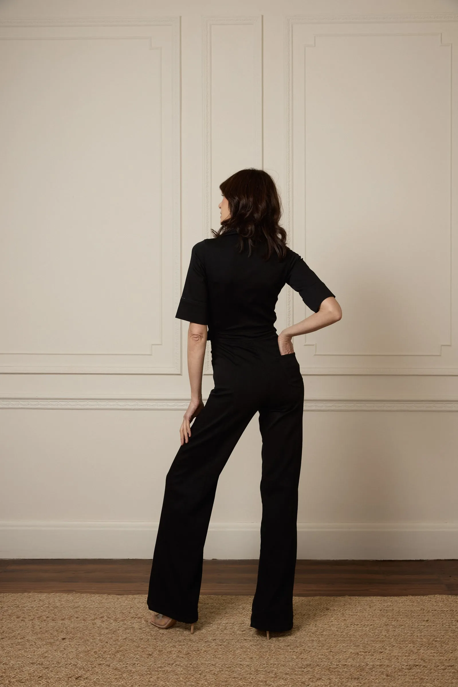 Cassandra The Flared Jumpsuit | Blackest [Black Denim]