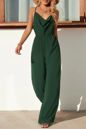 Casual Solid Patchwork Spaghetti Strap Straight Jumpsuits