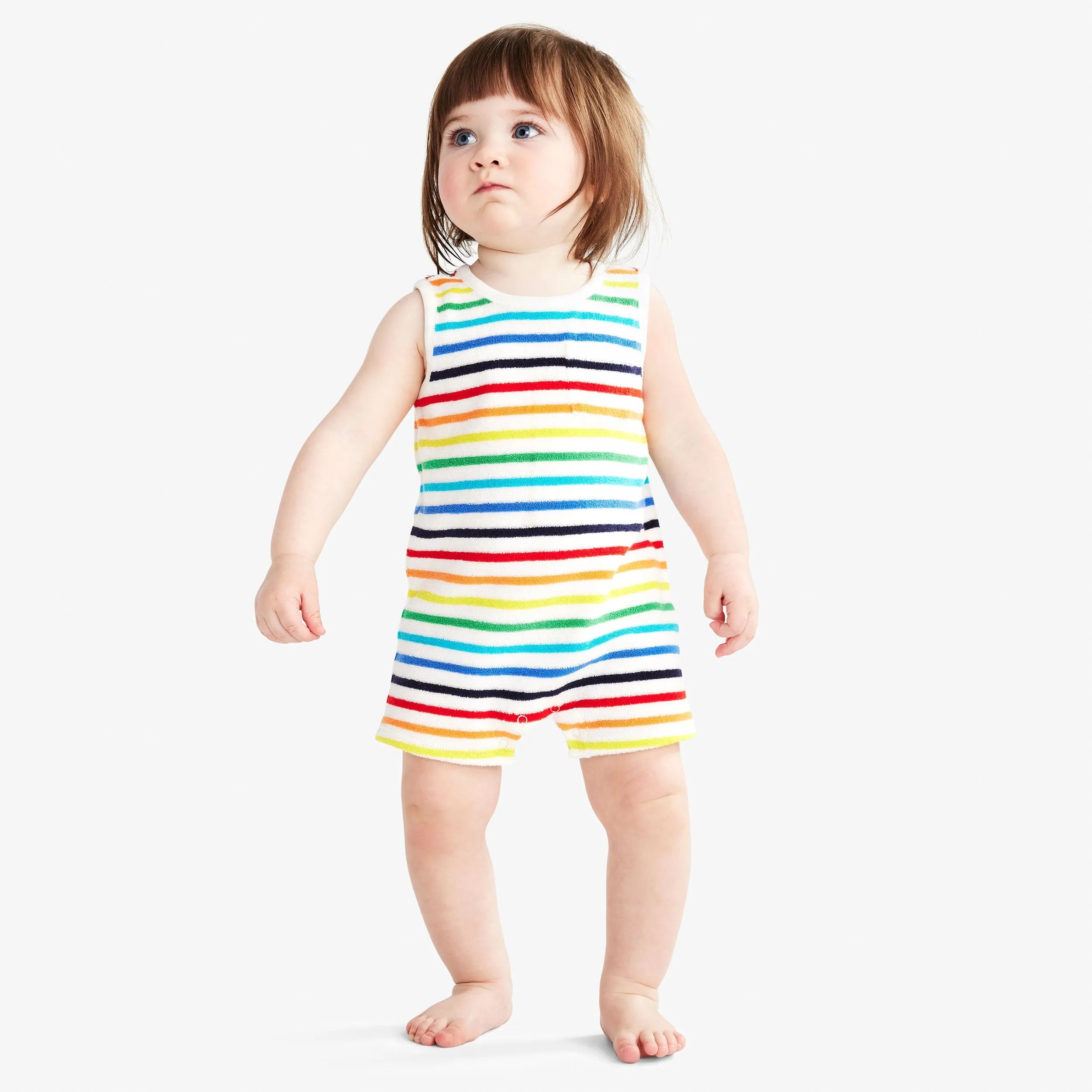 Clearance baby towel terry tank shortie in rainbow stripe