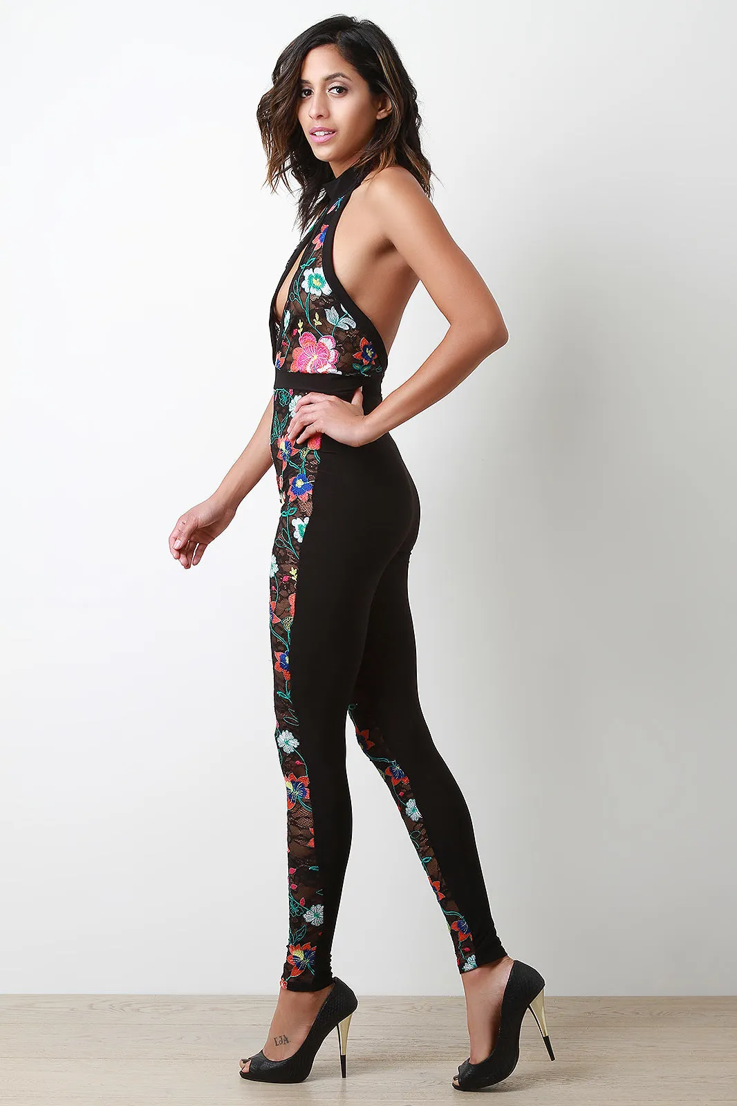 Colorful Floral Embroidered Lace Jumpsuit