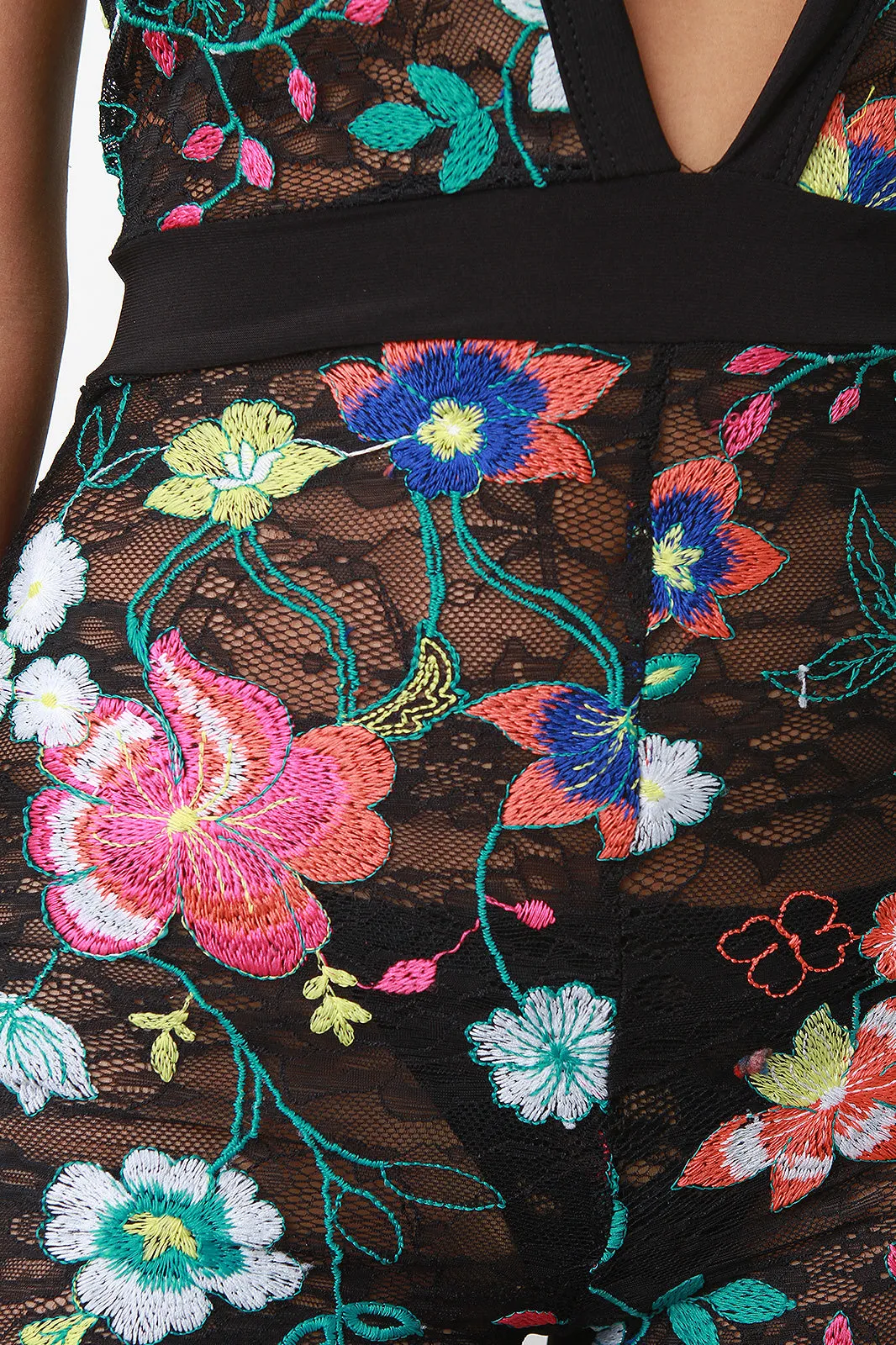 Colorful Floral Embroidered Lace Jumpsuit