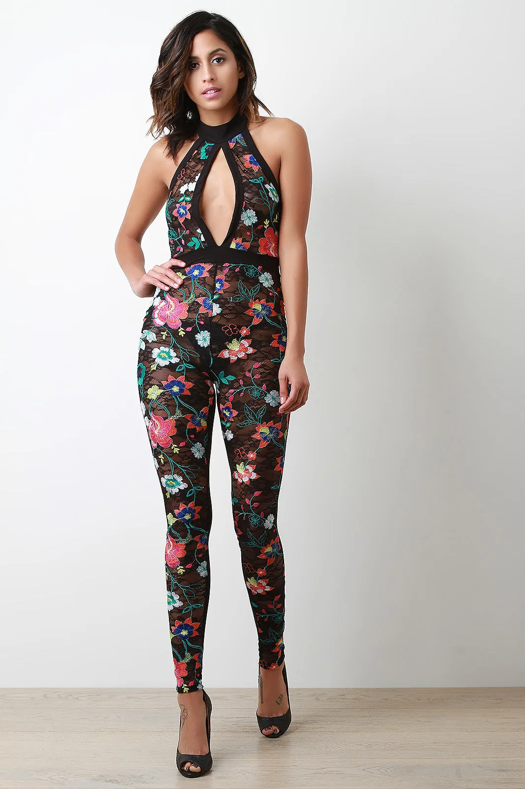 Colorful Floral Embroidered Lace Jumpsuit