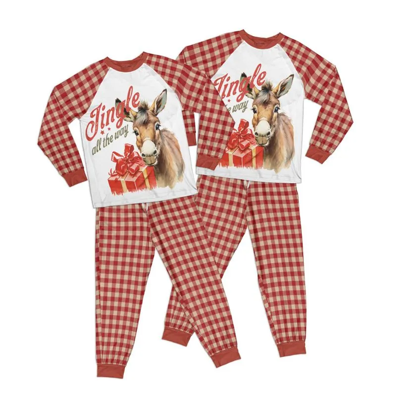 Country Christmas Loads Donkey Jingle all the way Kid Pajamas Set Matching