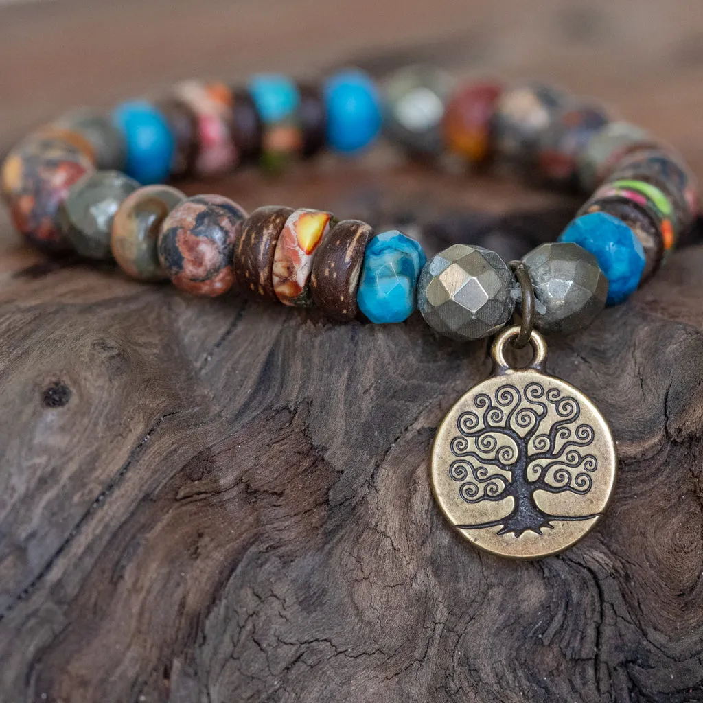 Courage and Strength: Jasper, Agate, Pyrite Chakra Stretch Bracelet