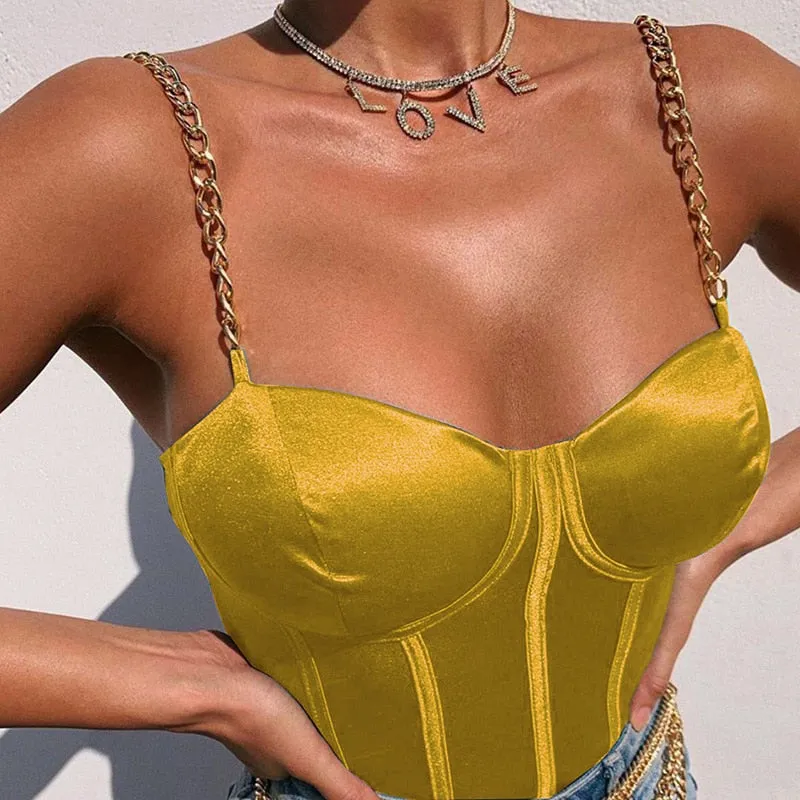 Cryptographic Sleeveless Chain Satin Summer Crop Tops