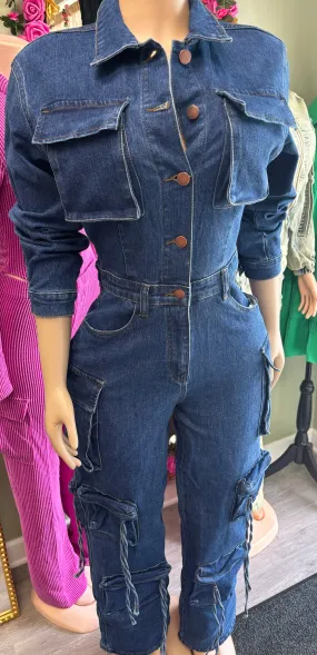 DENIM CARGO JUMPSUIT