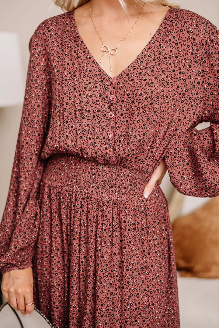 Ditzy Floral Midi Dress | Rust