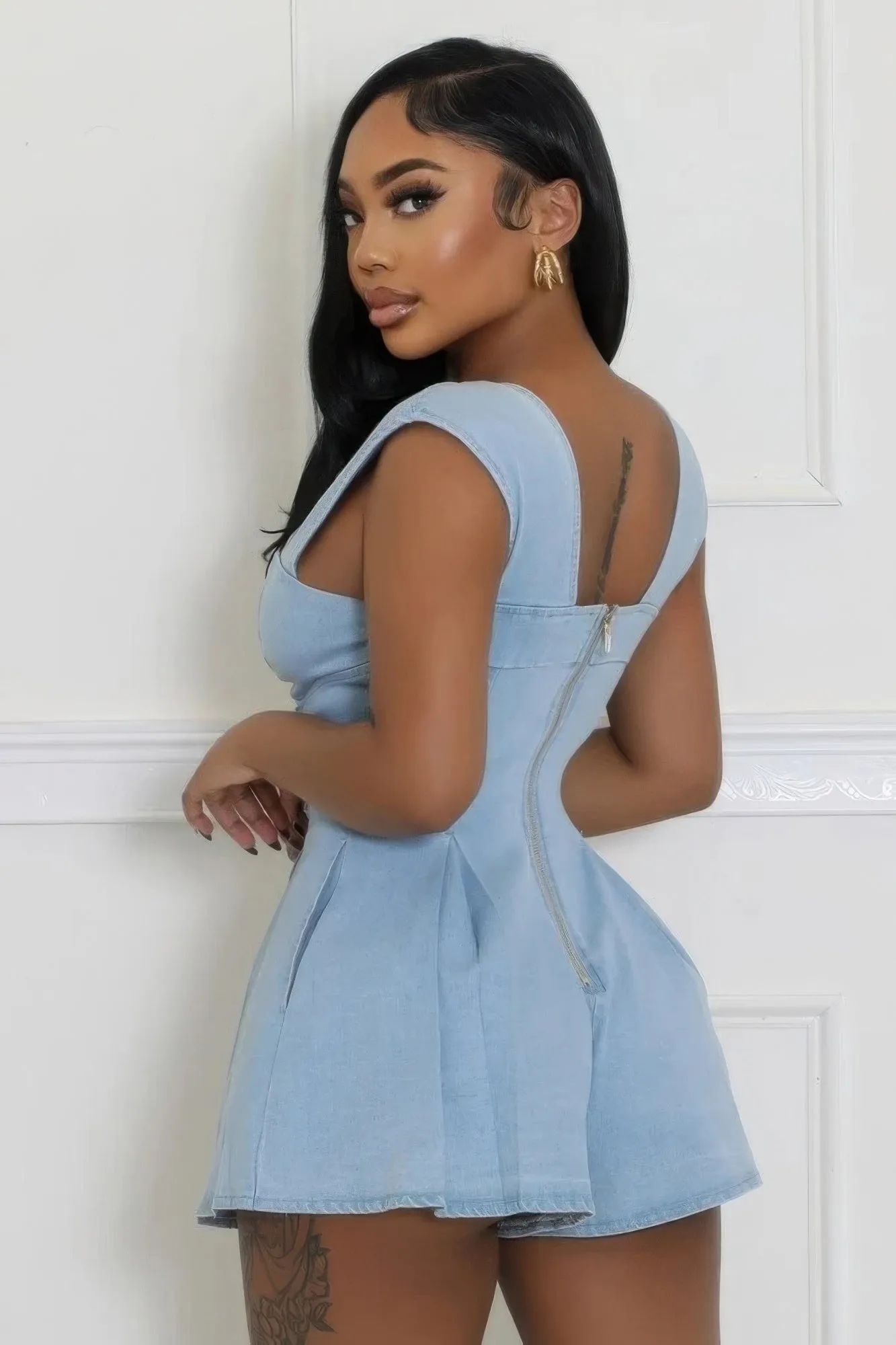 DO YOU | Denim, V-neck Stretch Romper