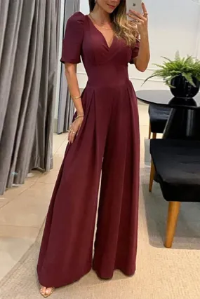 Eileen Puff Shoulder Pocket Wide Leg Formal Jumpsuit