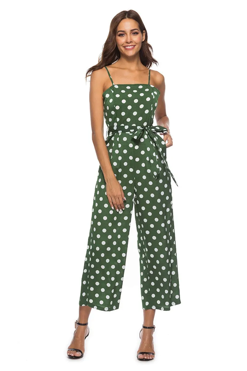 Elegant Stylish Ladies' Polka Dot Print Lace-up Jumpsuits