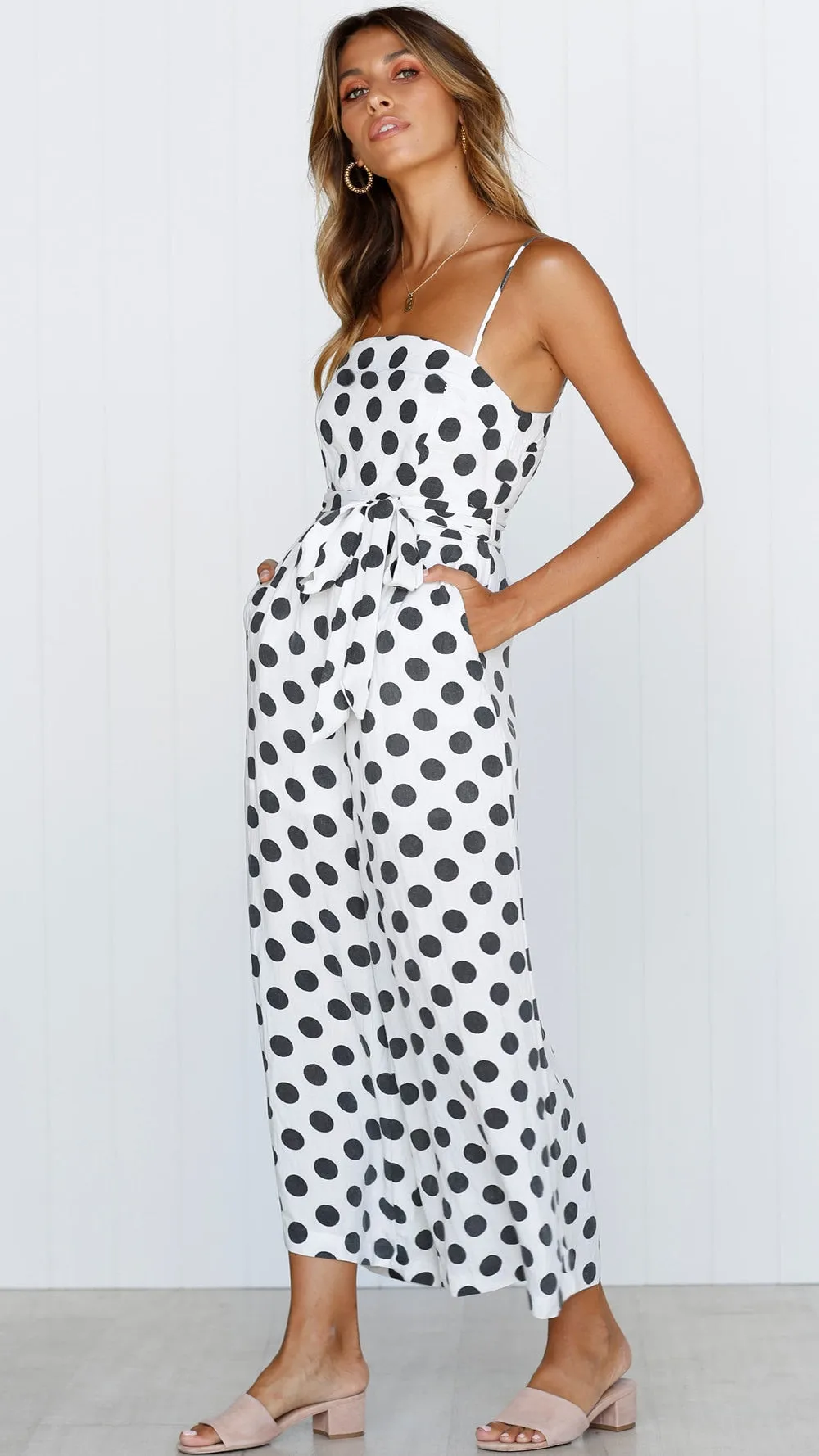 Elegant Stylish Ladies' Polka Dot Print Lace-up Jumpsuits