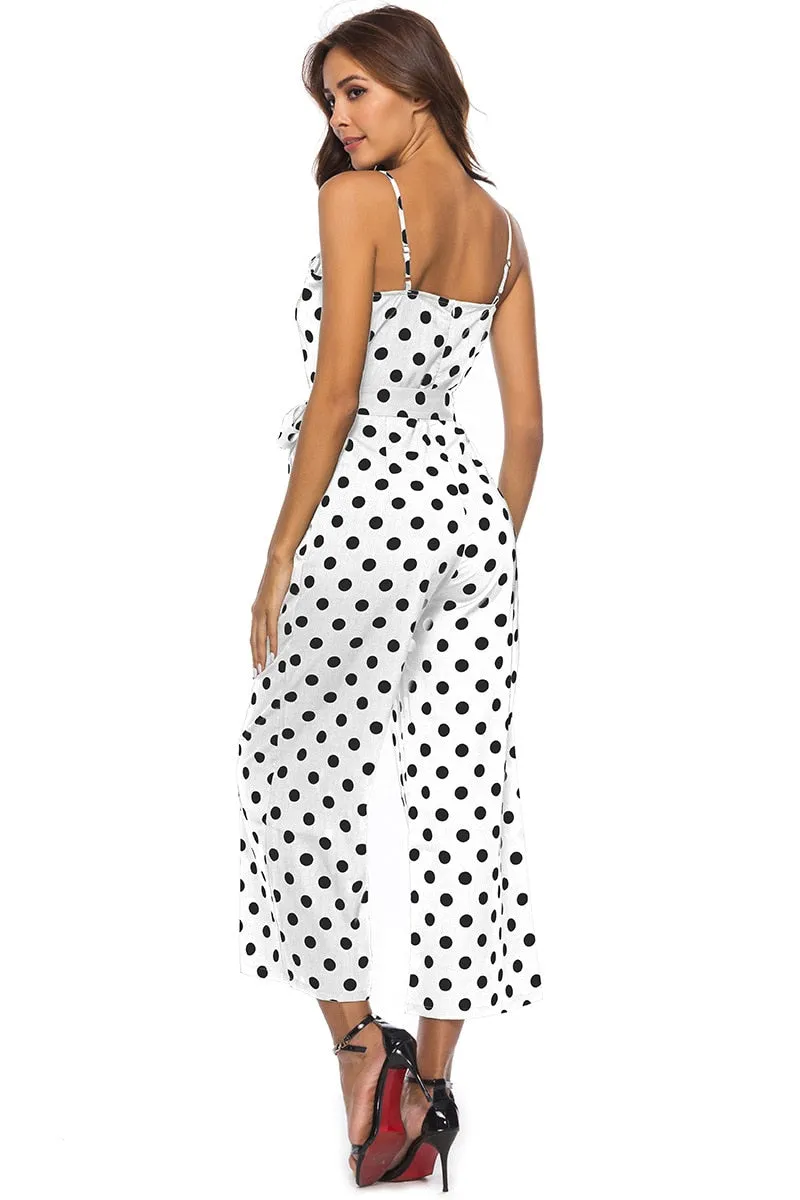 Elegant Stylish Ladies' Polka Dot Print Lace-up Jumpsuits