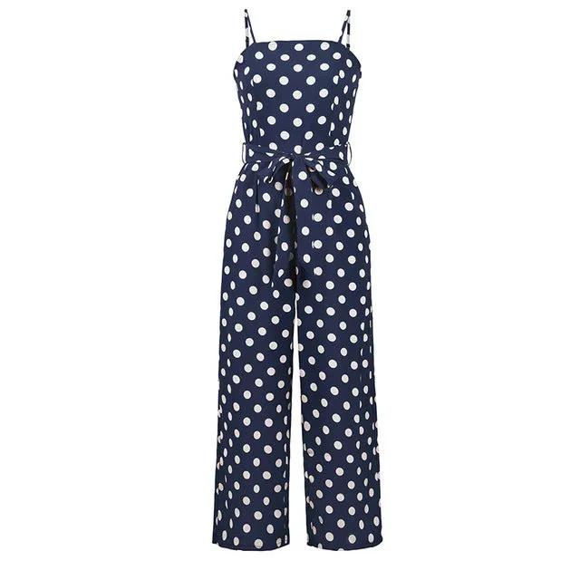 Elegant Stylish Ladies' Polka Dot Print Lace-up Jumpsuits