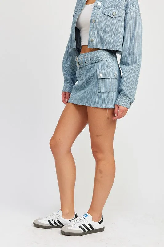 Emory Park BELTED MINI DENIM SKIRT