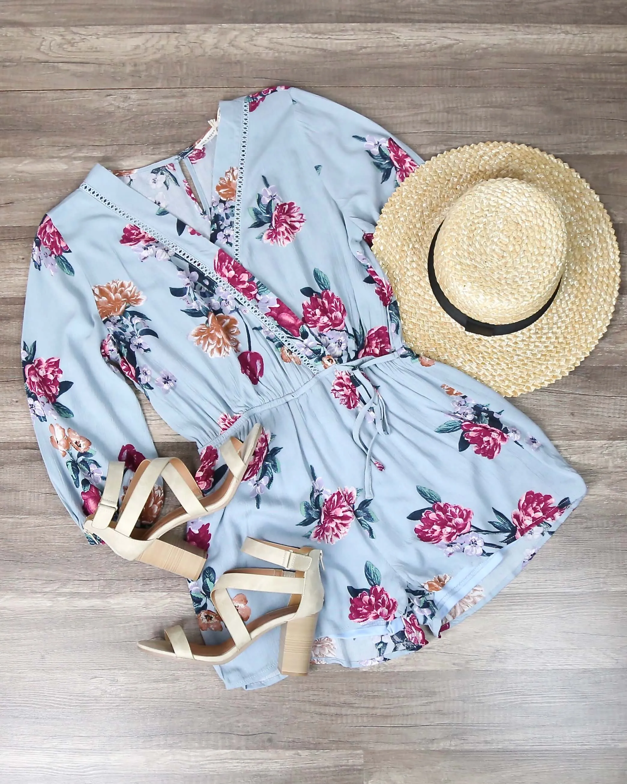 Final Sale - Blu Pepper Floral Print Romper - Sage