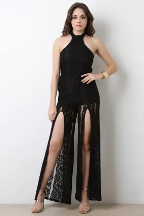 Floral Lace High Slit Jumpsuit