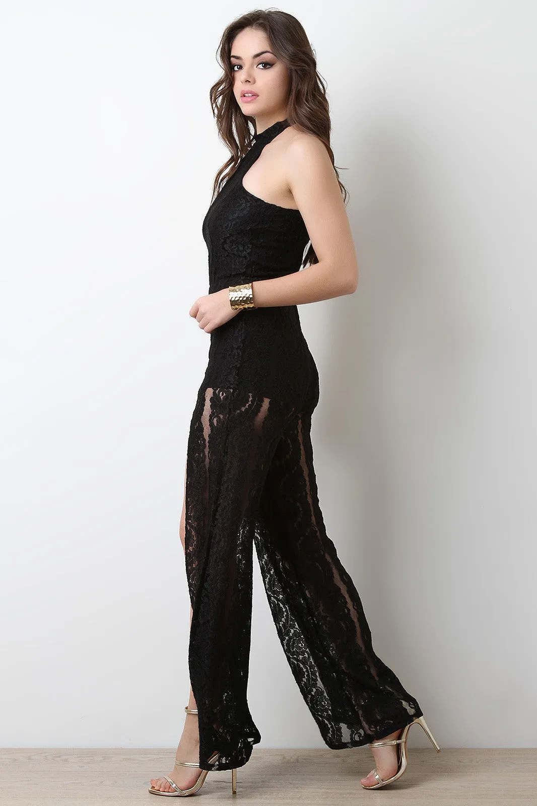 Floral Lace High Slit Jumpsuit