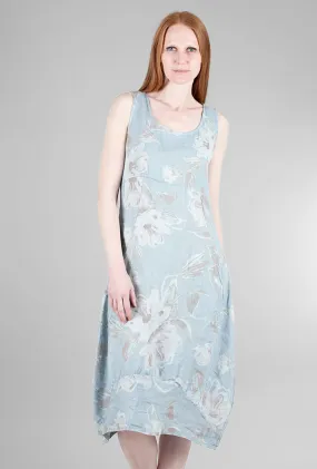 Floral Linen Balloon Dress, Sky Blue