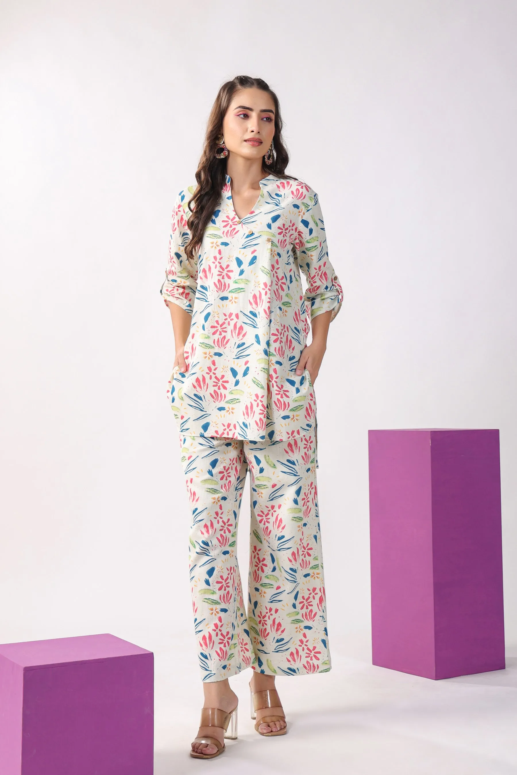 Floral Print on Cotton Flex Lounge Co-ord Set