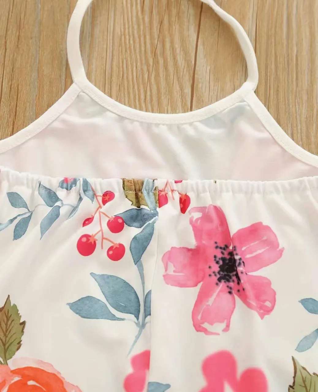 Floral sleeveless halter rompers