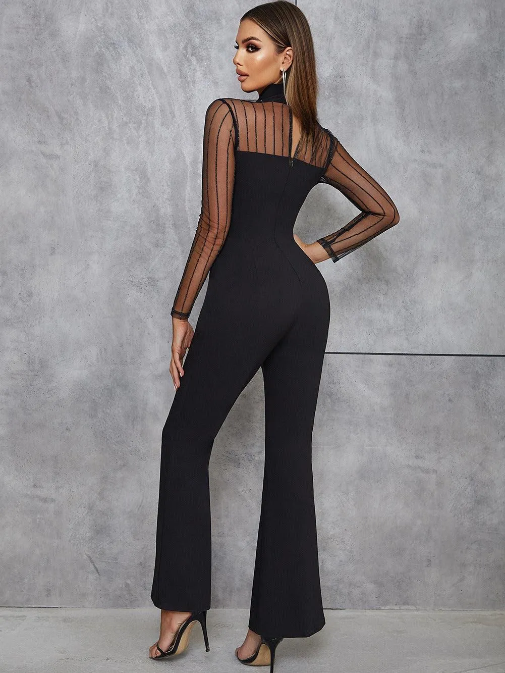 French elegant hollowed-out skinny long wide-leg jumpsuit