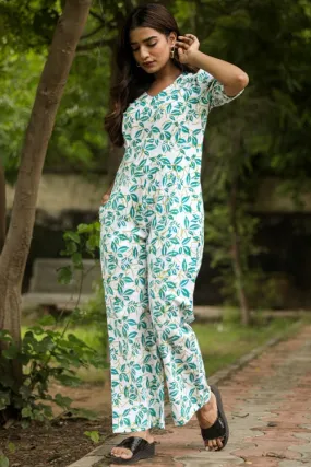 Hazel Leaves Hand Block Printed  Jumpsuit