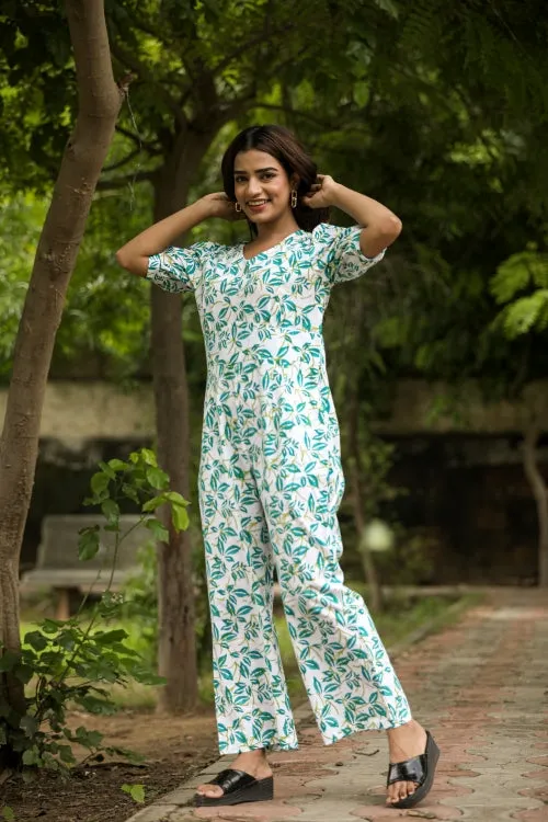 Hazel Leaves Hand Block Printed  Jumpsuit