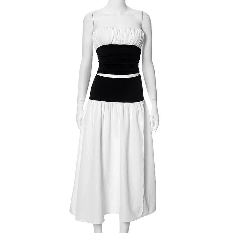 High slit contrast tube midi skirt set