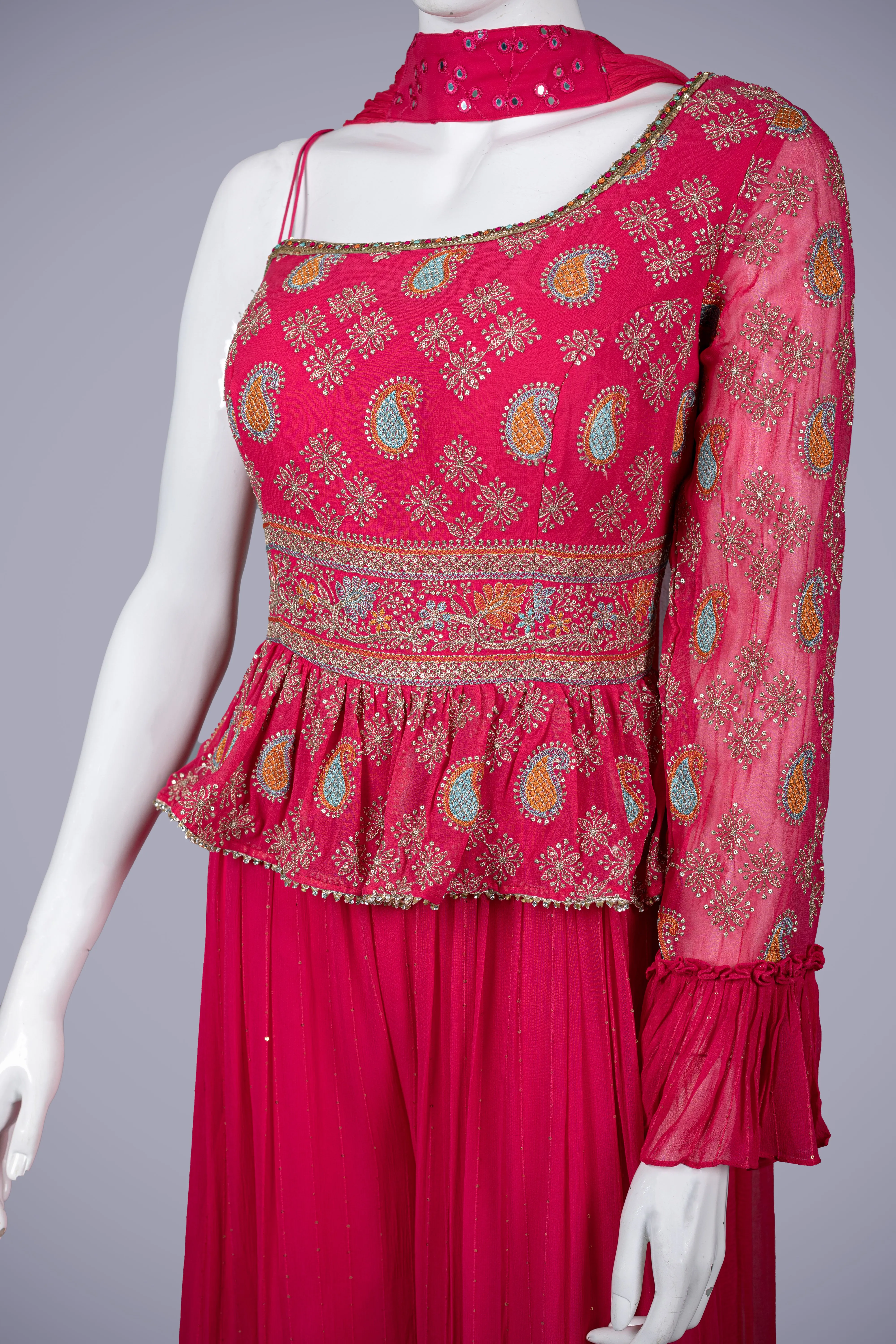 Hot Pink Georgette Silk Jam Suit with Machin Work