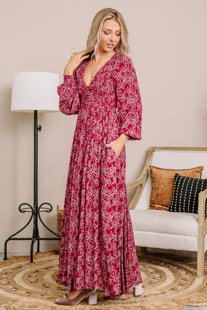 It Comes Down To This Floral Maxi Dress | Maroon