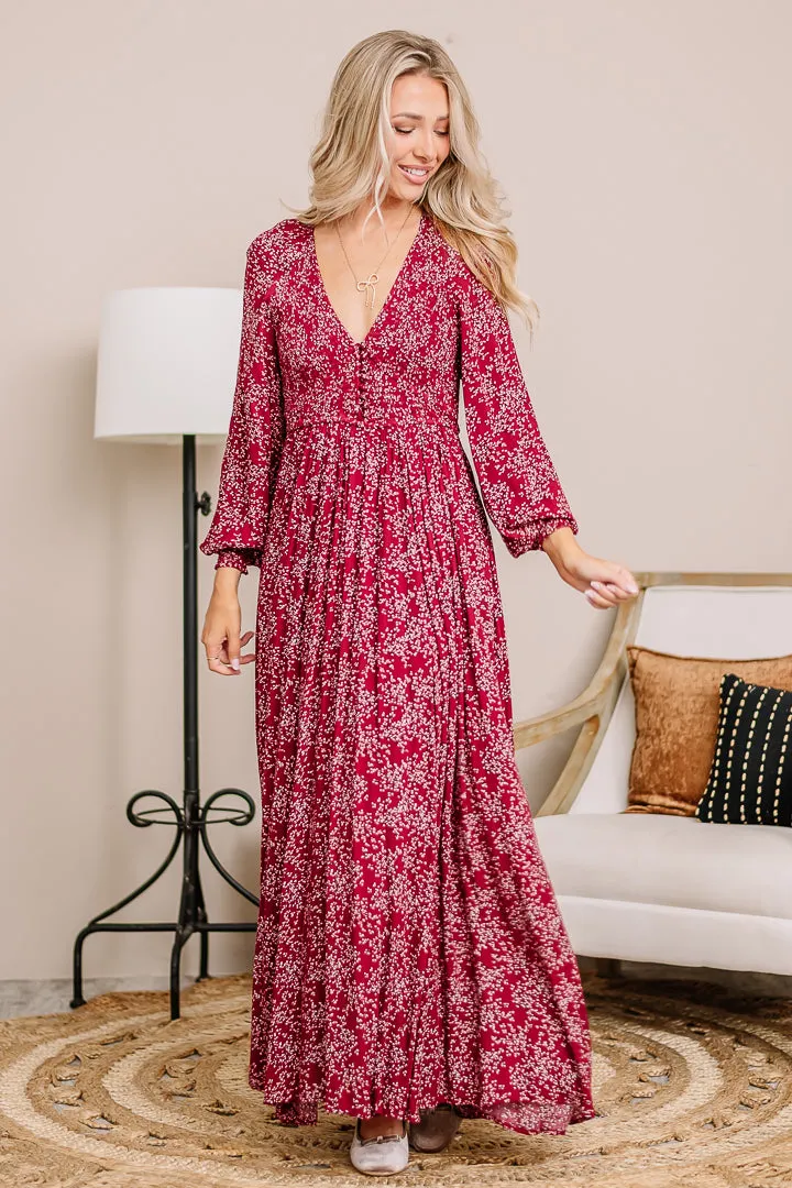 It Comes Down To This Floral Maxi Dress | Maroon