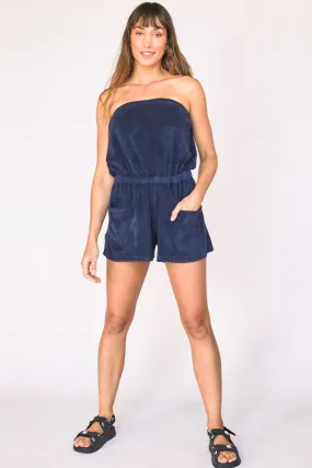 Jaclyn Loop Terry Strapless Romper in Navy