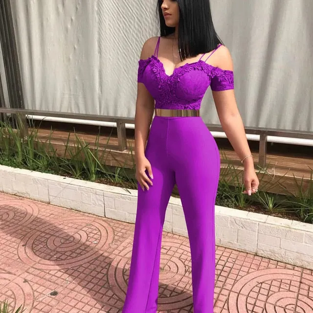 Jumpsuits Romper Women Sexy Strap Beach Club Jumpsuit Party Playsuit Female Wide Leg One Shoulder Backless Long Trousers Pants #