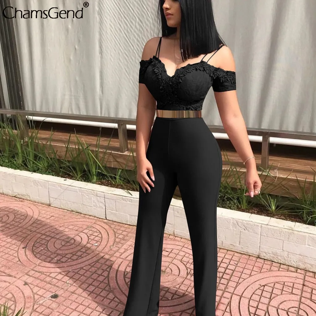 Jumpsuits Romper Women Sexy Strap Beach Club Jumpsuit Party Playsuit Female Wide Leg One Shoulder Backless Long Trousers Pants #